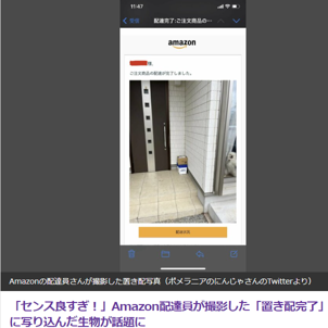 Amazon配達員さんの”置き配画像”に癒される人続出！荷物の置き場所に映り込む可愛いワンちゃんに注目♪